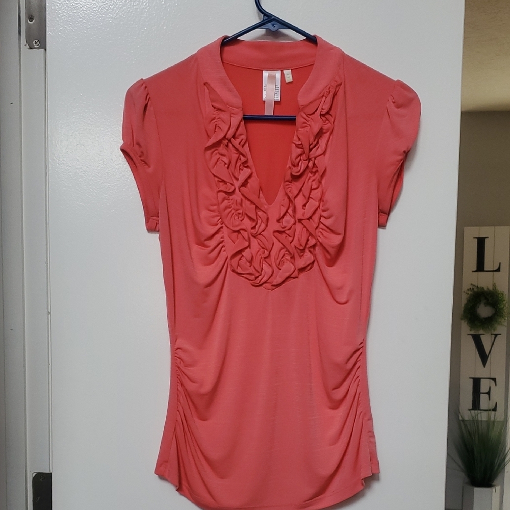 Women's Coral Ruffle Top